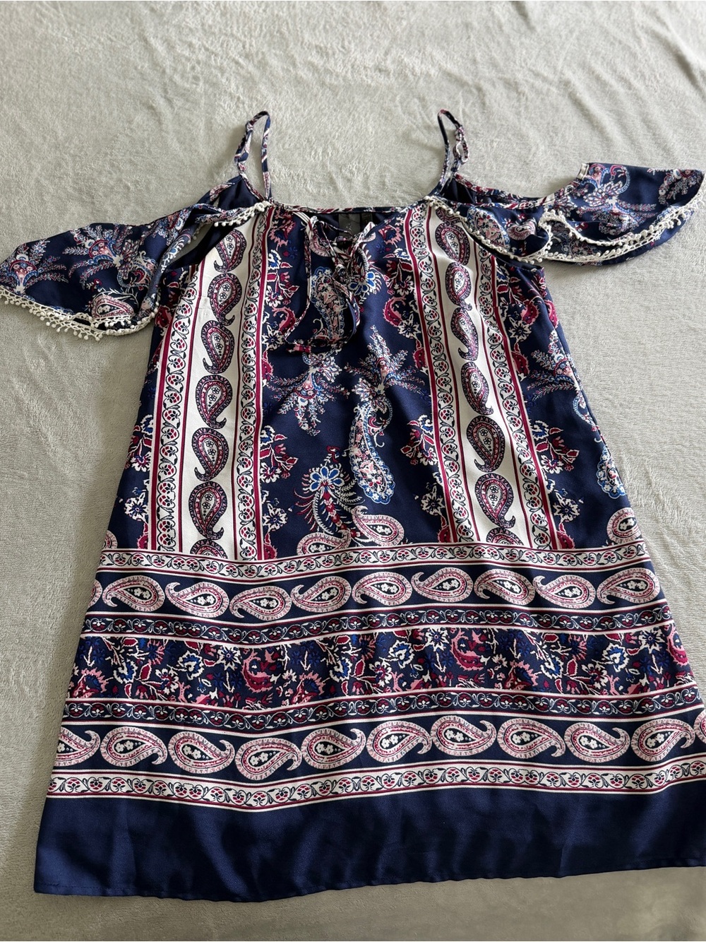 Girls Navy Paisley Cold-Shoulder Dress